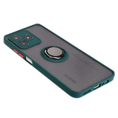 Etui z uchwytem na palec Bizon Case Hybrid Ring do Realme C53 / C51, przydymione z ciemnozieloną ramką