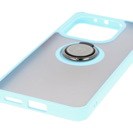 Etui z uchwytem na palec Bizon Case Hybrid Ring do Xiaomi Redmi Note 14 4G, przydymione z jasnoniebieską ramką