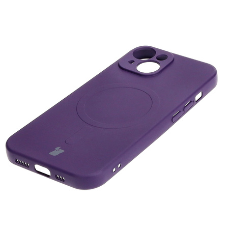 Etui silikonowe z pierścieniem magnetycznym Bizon Case Silicone Magnetic do iPhone 15, śliwkowe