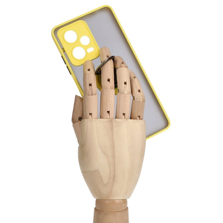 Etui z uchwytem na palec Bizon Case Hybrid Ring do Xiaomi Redmi Note 12 Pro 5G, przydymione z żółtą ramką