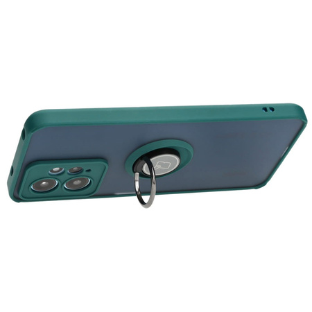 Etui z uchwytem na palec Bizon Case Hybrid Ring do Xiaomi Redmi Note 12 4G, przydymione z ciemnozieloną ramką