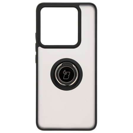 Etui z uchwytem na palec Bizon Case Hybrid Ring do Xiaomi 14T Pro, przydymione z czarną ramką