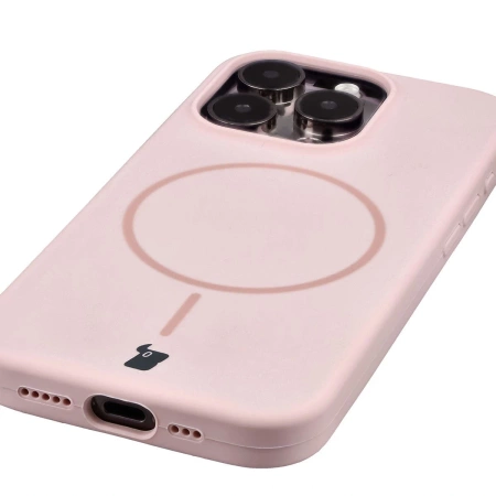 Silikonowe etui z pierścieniem magnetycznym Bizon Soft Case Magnetic do iPhone 15 Pro, jasnoróżowe