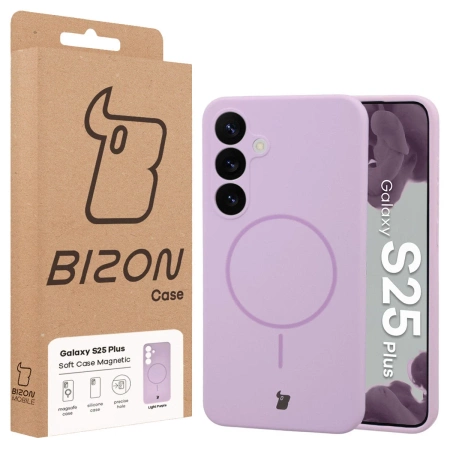 Silikonowe etui z pierścieniem magnetycznym Bizon Soft Case Magnetic do Galaxy S25 Plus, jasnofioletowe
