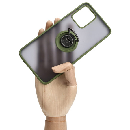 Etui z uchwytem na palec Bizon Case Hybrid Ring do Motorola Moto G13 / G23 / G53 5G, przydymione z zieloną ramką