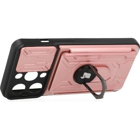 Etui Bizon Case Camshield Card Slot Ring do iPhone 14 Pro, jasnoróżowe