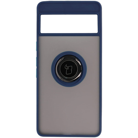 Etui z uchwytem na palec Bizon Case Hybrid Ring do Google Pixel 7, przydymione z granatową ramką