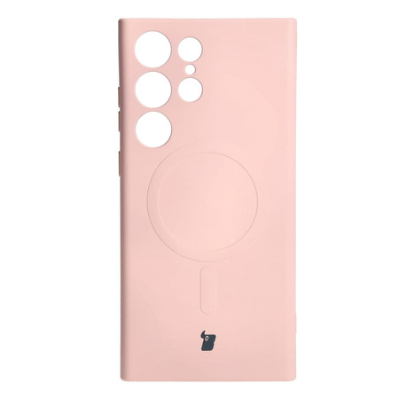 Etui silikonowe z pierścieniem magnetycznym Bizon Case Silicone Magnetic do Galaxy S23 Ultra, jasnoróżowe