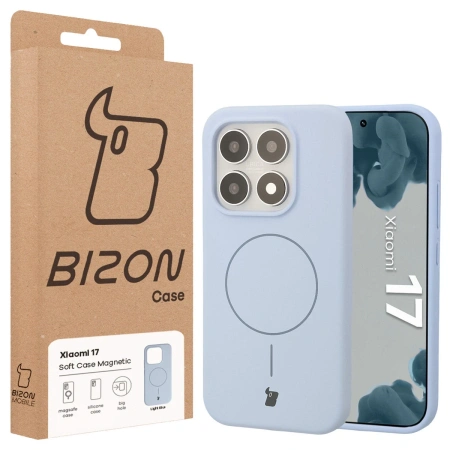 Silikonowe etui z pierścieniem magnetycznym Bizon Soft Case Magnetic do Xiaomi 17, błękitne