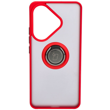 Etui z uchwytem na palec Bizon Case Hybrid Ring do Xiaomi Poco F6, przydymione z czerwoną ramką