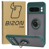 Etui z uchwytem na palec Bizon Case Hybrid Ring do Google Pixel 8 Pro, przydymione z ciemnozieloną ramką