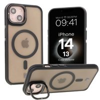Etui z podstawką i pierścieniem magnetycznym Bizon Case Eclipse do iPhone 14 / iPhone 13, przydymione z czarną ramką