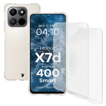 Elastyczne etui + 2x folia na ekran Bizon Case Clear Pack do Honor X7d / Honor 400 Smart