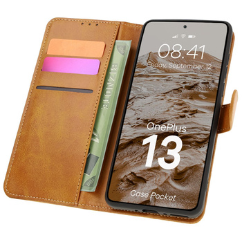 Etui z klapką Bizon Case Pocket do OnePlus 13, brązowe