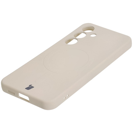 Silikonowe etui z pierścieniem magnetycznym Bizon Case Silicone Magnetic do Galaxy S25 / Galaxy S24, beżowe