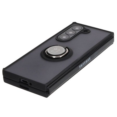 Etui z uchwytem na palec Bizon Case Hybrid Ring do Galaxy Z Fold6, przydymione z czarną ramką