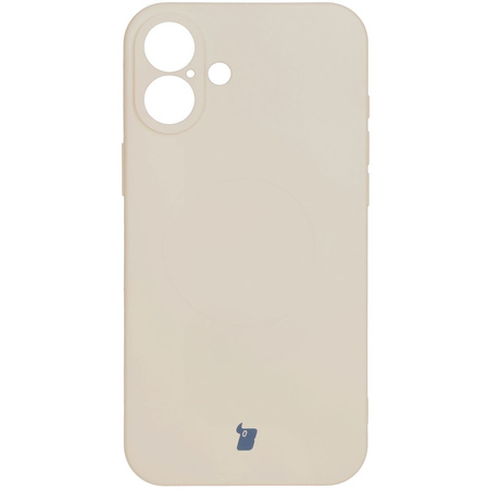 Silikonowe etui z pierścieniem magnetycznym Bizon Case Silicone Magnetic do iPhone 16 Plus, beżowe