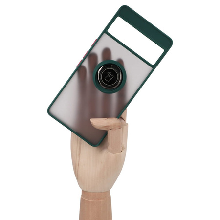 Etui z uchwytem na palec Bizon Case Hybrid Ring do Google Pixel 7 Pro, przydymione z ciemnozieloną ramką
