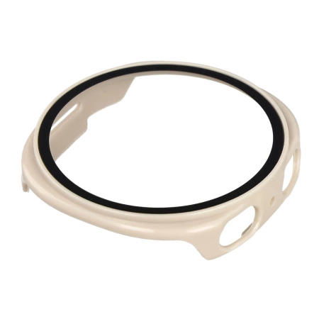 Etui ze szkłem do zegarka Bizon Case+Glass Watch do Samsung Galaxy Watch 8 44 mm, beżowe