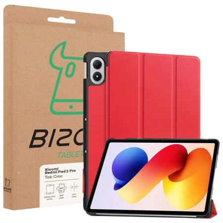 Etui z klapką Bizon Case Tab Croc do Xiaomi POCO Pad M1 / Redmi Pad 2 Pro, czerwone