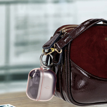 Elastyczne etui z karabińczykiem Bizon Case Headphone Clear do Galaxy Buds 3/3 Pro/3 FE przeźroczysto-różowe