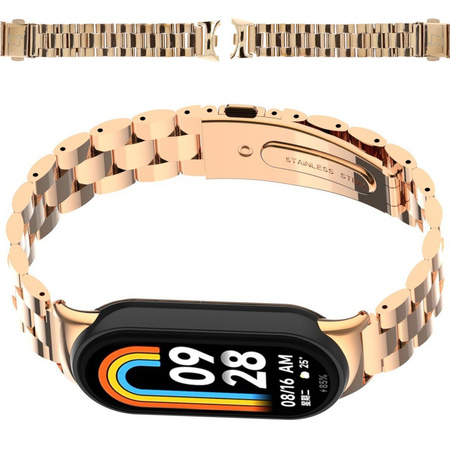 Pasek ze stali nierdzewnej Bizon Strap Watch Aura do Xiaomi Smart Band 10 / 9 / 9 NFC / 8, różowozłoty