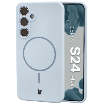 Silikonowe etui z pierścieniem magnetycznym Bizon Soft Case Magnetic do Galaxy S24 Plus, błękitne