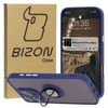 Etui z uchwytem na palec Bizon Case Hybrid Ring do iPhone 16 Pro Max, przydymione z granatową ramką