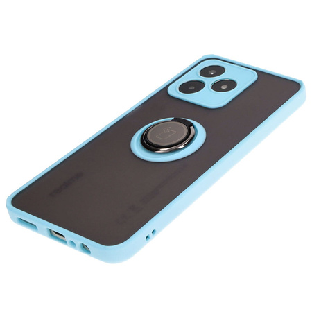 Etui z uchwytem na palec Bizon Case Hybrid Ring do Realme C53 / C51, przydymione z jasnoniebieską ramką