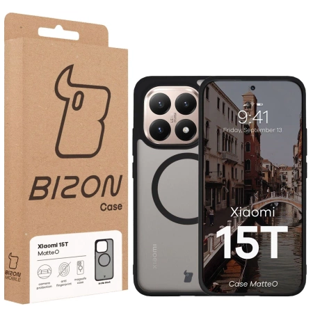Etui z pierścieniem magnetycznym Bizon Case MatteO do Xiaomi 15T, przydymione-czarne