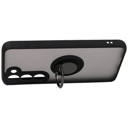 Etui z uchwytem na palec Bizon Case Hybrid Ring do Galaxy S23, przydymione z czarną ramką
