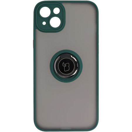 Etui z uchwytem na palec Bizon Case Hybrid Ring do iPhone 14 Plus, przydymione z ciemnozieloną ramką