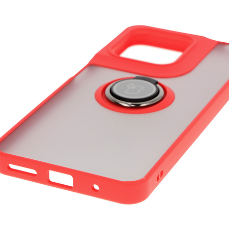 Etui z uchwytem na palec Bizon Case Hybrid Ring do Motorola Moto G15 / G15 Power, przydymione z czerwoną ramką