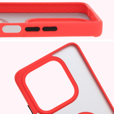 Etui z uchwytem na palec Bizon Case Hybrid Ring do Xiaomi Redmi Note 14 5G, przydymione z czerwoną ramką