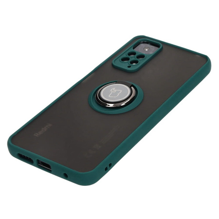 Etui z uchwytem na palec Bizon Case Hybrid Ring do Xiaomi Redmi Note 11 / 11S 4G, przydymione z ciemnozieloną ramką