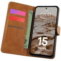 Etui z klapką Bizon Case Pocket do Xiaomi Redmi 15 4G / 5G, brązowe