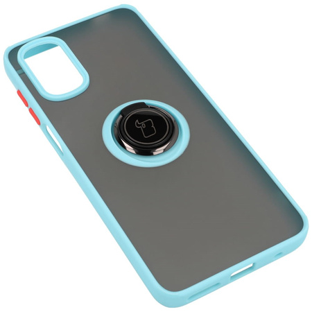 Etui z uchwytem na palec Bizon Case Hybrid Ring do Motorola Moto G22 / E32 / E32s, przydymione z jasnoniebieską ramką