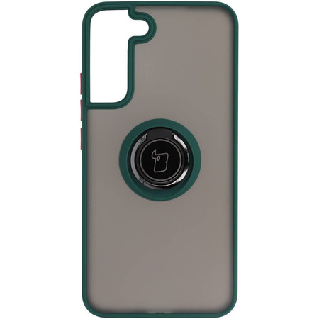 Etui z uchwytem na palec Bizon Case Hybrid Ring do Galaxy S22 Plus, przydymione z ciemnozieloną ramką
