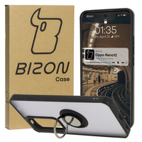 Etui z uchwytem na palec Bizon Case Hybrid Ring do Oppo Reno 12, przydymione z czarną ramką
