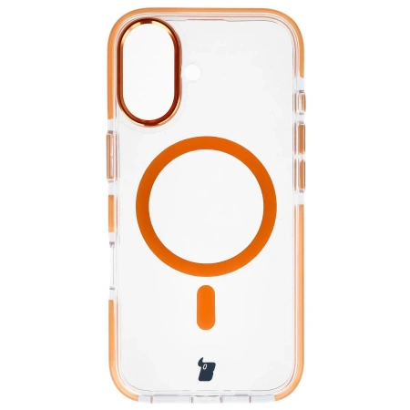 Etui z pierścieniem magnetycznym Bizon Case Marco do iPhone 17, przezroczyste z pomarańczową ramką
