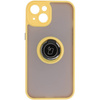 Etui z uchwytem na palec Bizon Case Hybrid Ring do iPhone 14, przydymione z żółtą ramką