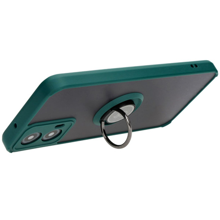 Etui z uchwytem na palec Bizon Case Hybrid Ring do Motorola Moto G34 5G, przydymione z ciemnozieloną ramką