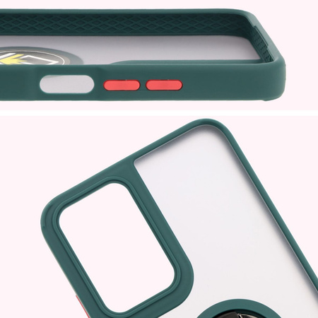 Etui z uchwytem na palec Bizon Case Hybrid Ring do Motorola Moto G35 5G, przydymione z ciemnozieloną ramką