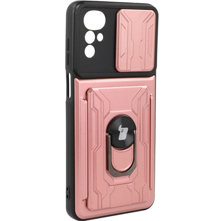 Etui Bizon Case Camshield Card Slot Ring do Moto G22, jasnoróżowe