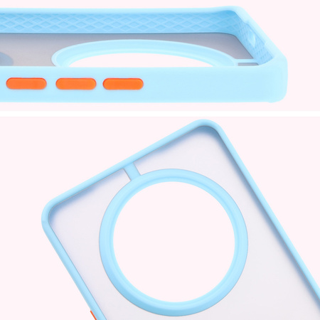 Etui z uchwytem na palec Bizon Case Hybrid Ring do Honor Magic7 Lite, przydymione z jasnoniebieską ramką