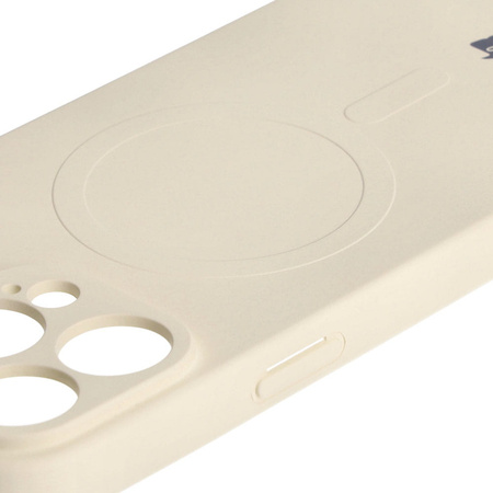 Etui silikonowe z pierścieniem magnetycznym Bizon Case Silicone Magnetic do iPhone 15 Pro Max, beżowe