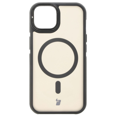 Etui z podstawką i pierścieniem magnetycznym Bizon Case Eclipse do iPhone 14 / iPhone 13, przydymione z czarną ramką