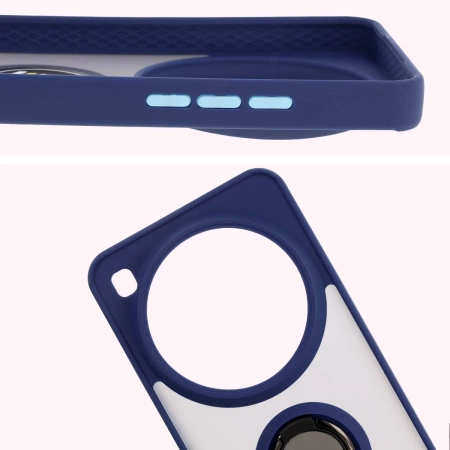 Etui z uchwytem na palec Bizon Case Hybrid Ring do Xiaomi 15 Ultra, przydymione z granatową ramką
