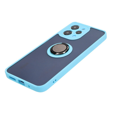 Etui z uchwytem na palec Bizon Case Hybrid Ring do Xiaomi Redmi 12, przydymione z jasnoniebieską ramką