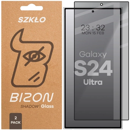 Prywatyzujące szkło hartowane Bizon Glass Edge Shadow Duo do Galaxy S24 Ultra, przyciemniane z czarną ramką, 2 sztuki